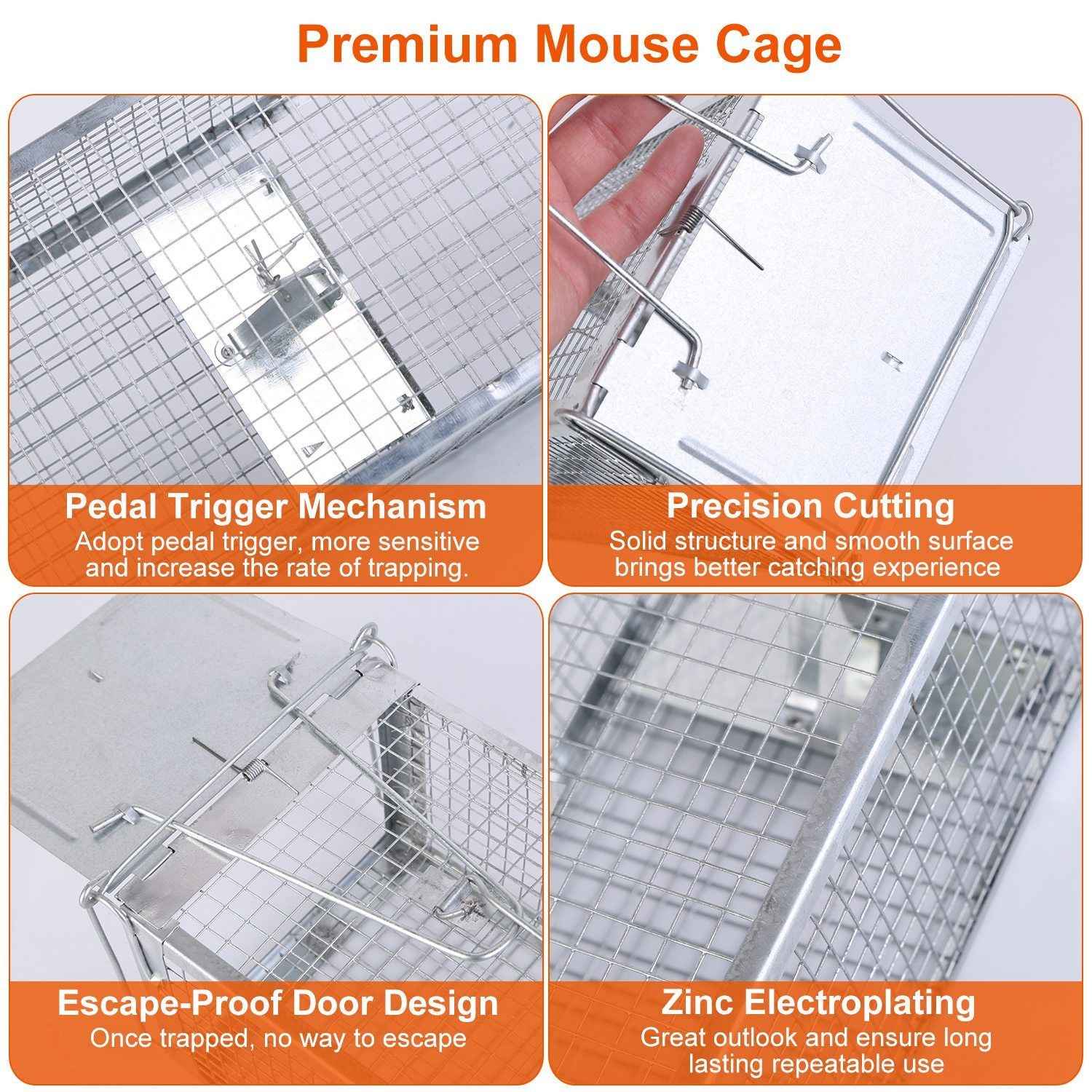 Dual Door Rat Trap Cage Humane Live Rodent Dense Mesh Trap Cage Zinc Electroplating Mice Mouse Control Bait Catch with 2 Detachable U Shaped Rod